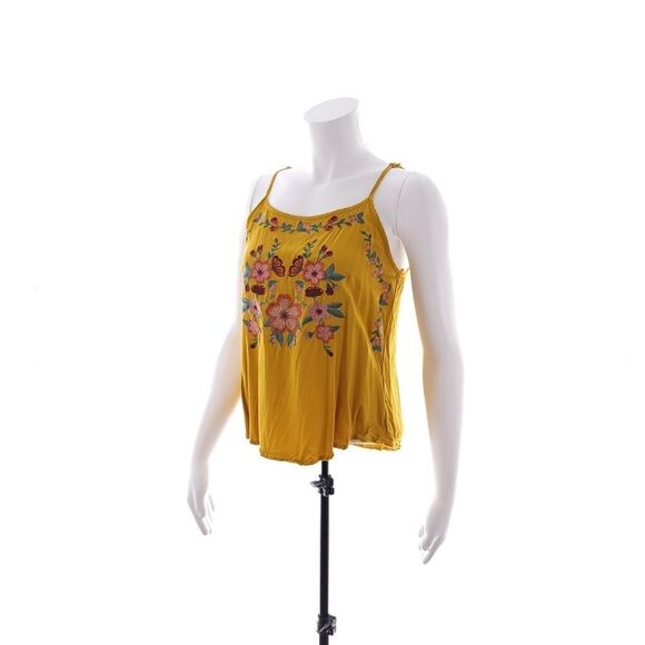 E Hanger M Junior's Size Small Sleeveless Mustard Yellow Floral Top - Picture 1 of 7